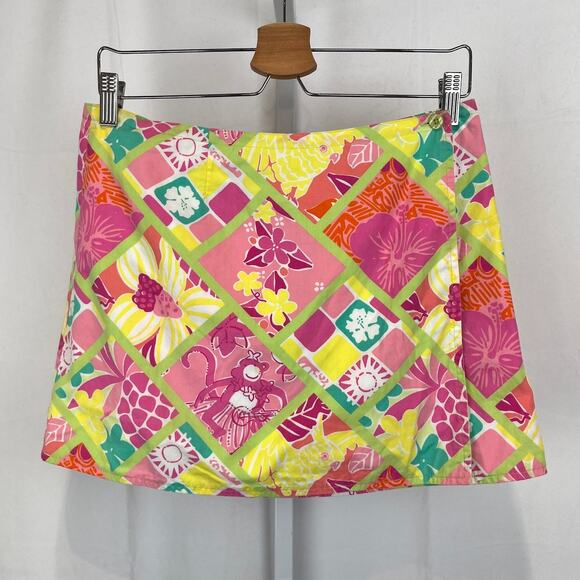 LILLY PULITZER Reversible Mini Skirt Patchwork Pineapple Multicolor 6 Petite 6P - Picture 1 of 8